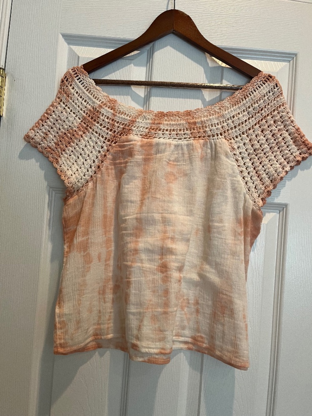 Lucky Brand Ombré Dusty Pink Tie Dye Crochet Top